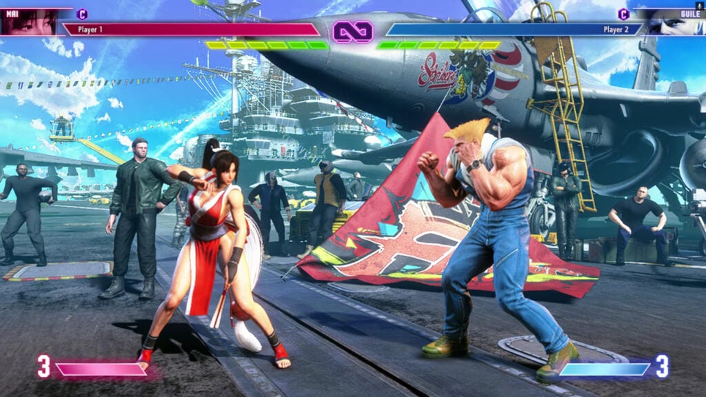 It’s a screenshot from the fighting game Street Fighter 6: a match between Mai and Guile. These characters represent the B tier in a casual, beginner-friendly SF6 tier list.