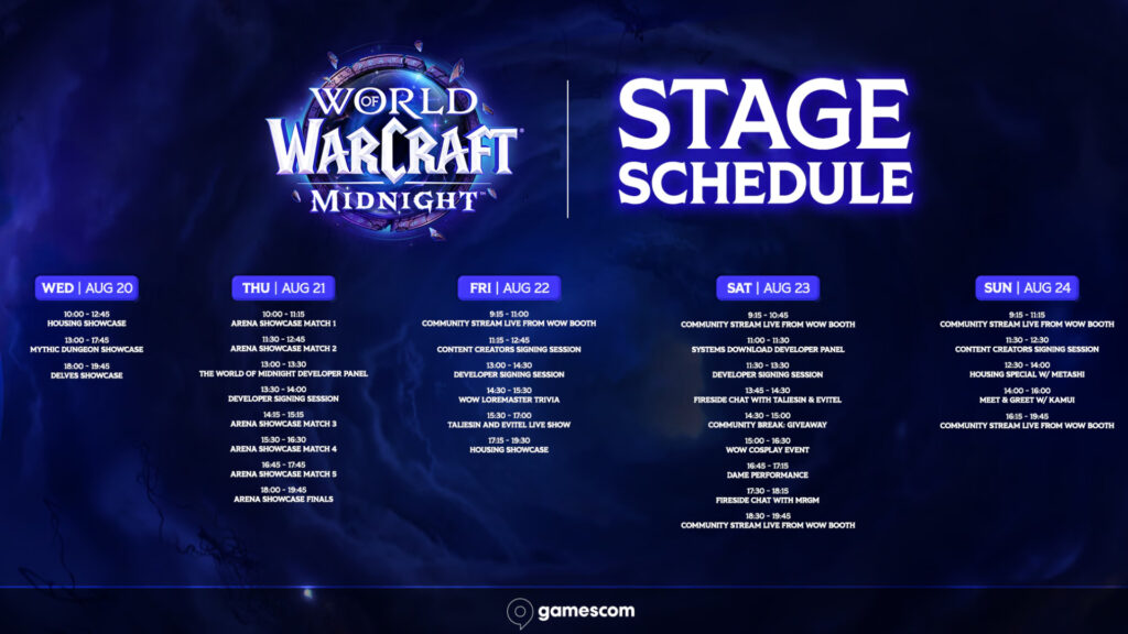 World of Warcraft's gamescom 2025 schedule
