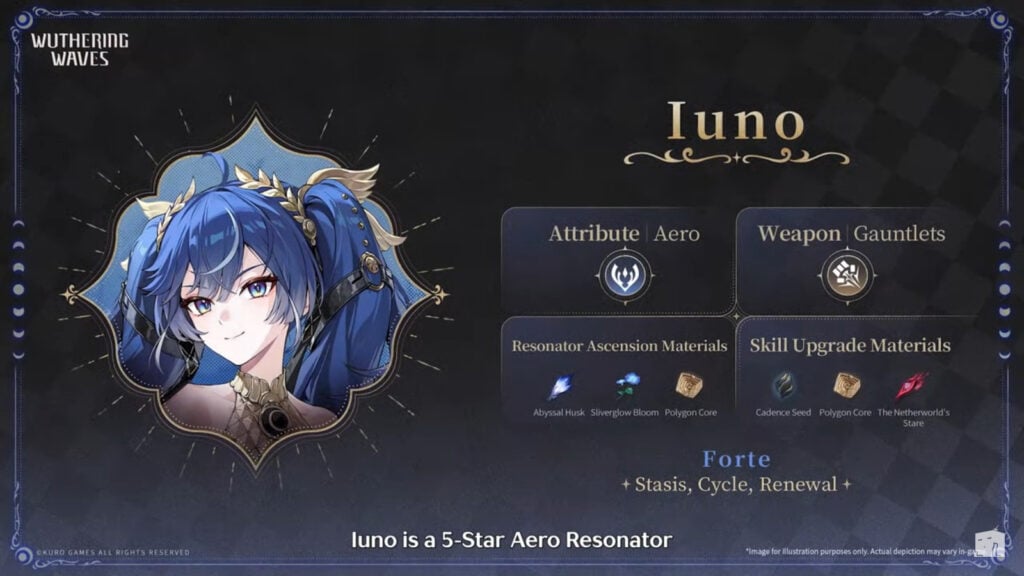 The image features attributes of the Wuthering Waves character Iuno.
