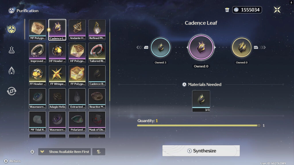 It's a screenshot from the game Wuthering Waves: Synthesizer to create Cadence Leaf. The image illustrates the Iuno Ascension material guide.