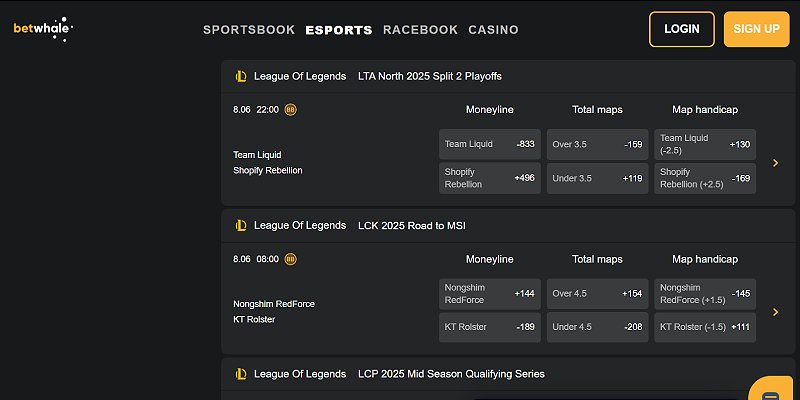 BetWhale Sports US - League of Legends