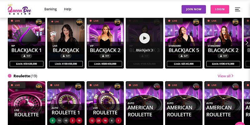 Queen Bee Casino US - Live Dealer