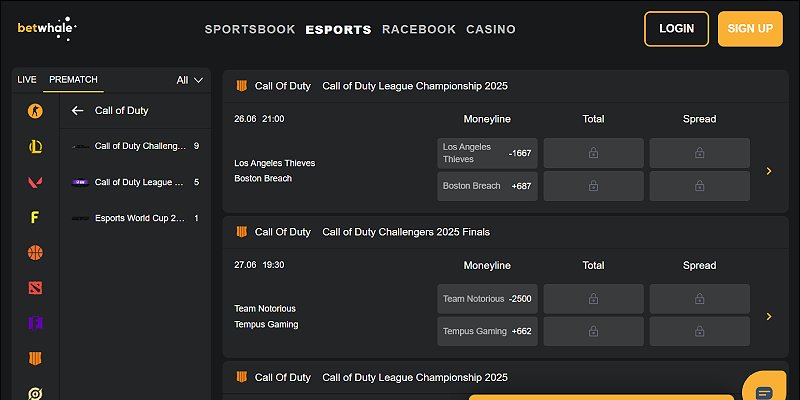 BetWhale Sports US - CoD