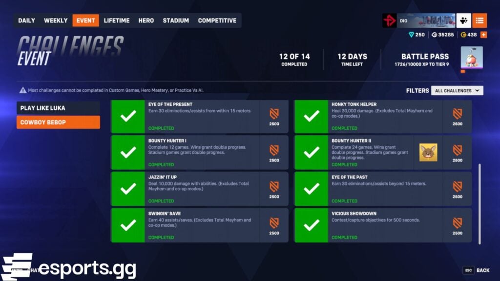 Overwatch 2 Cowboy Bebop challenges