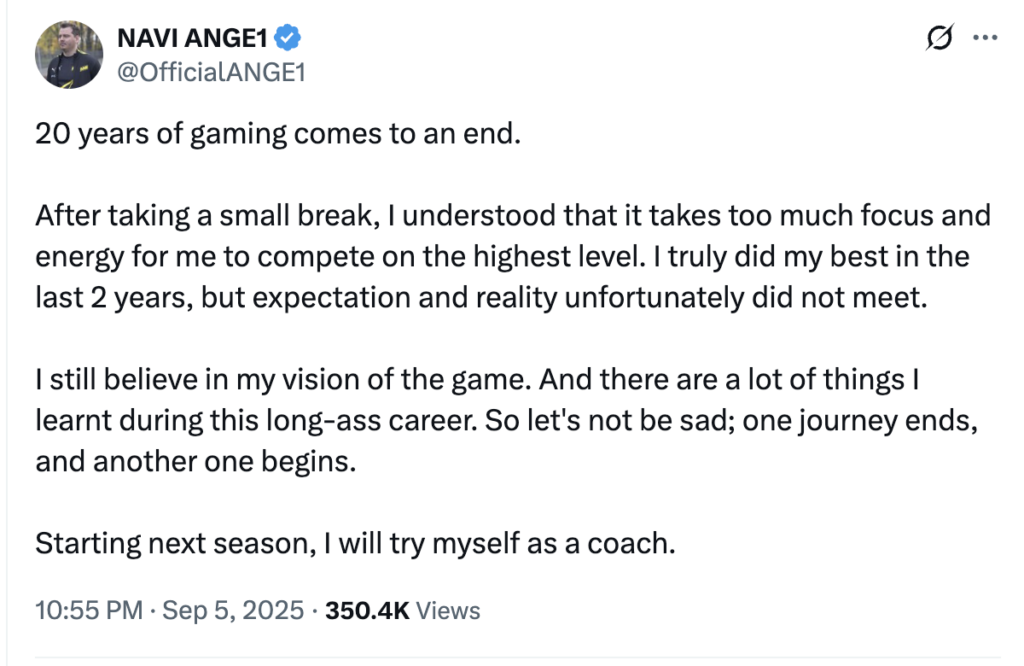 ANGE1 retirement statement from Twitter/X