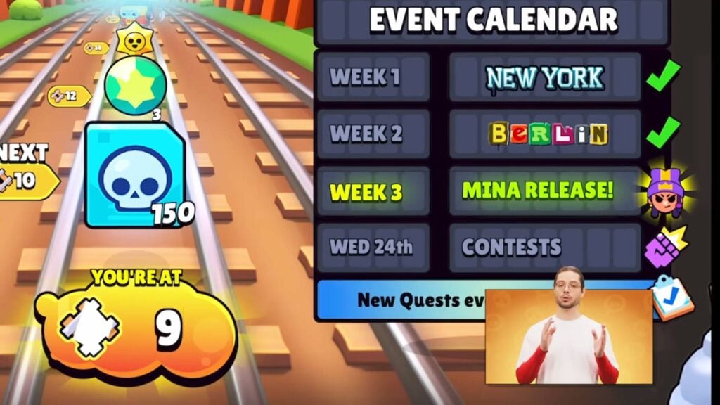 It's a screenshot from the Subway Surfers Brawl Talk: Four weeks of the Brawl Stars x Subway Surfers event in the game menu.