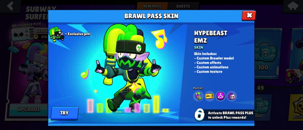 It's a screenshot from Brawl Stars: the Hyperbeast Emz from the Brawl Pass Subway Surfers season.