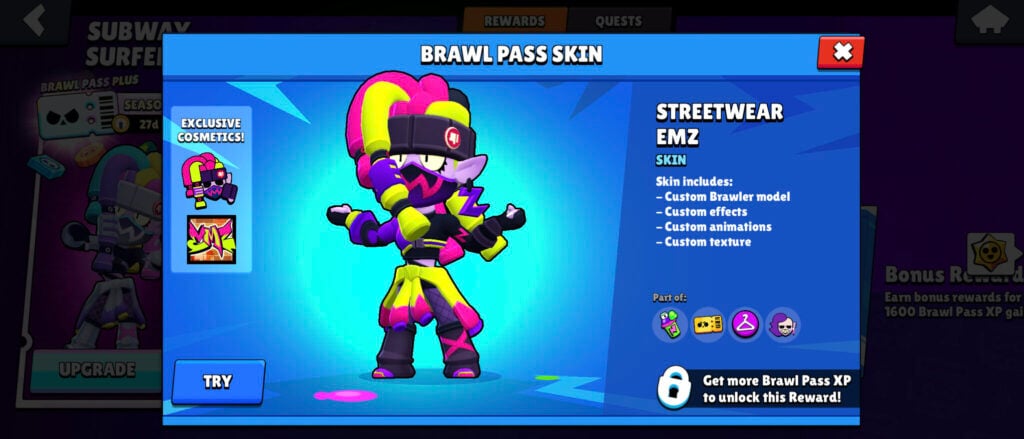 It's a screenshot from Brawl Stars: the Streetwear Emz from the Brawl Pass Subway Surfers season.