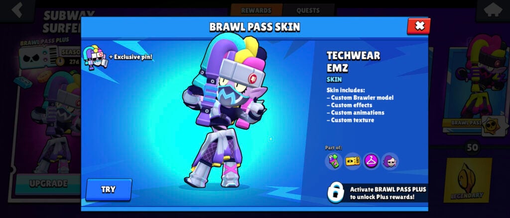 It's a screenshot from Brawl Stars: the Brawl Pass skin Techwear Emz.