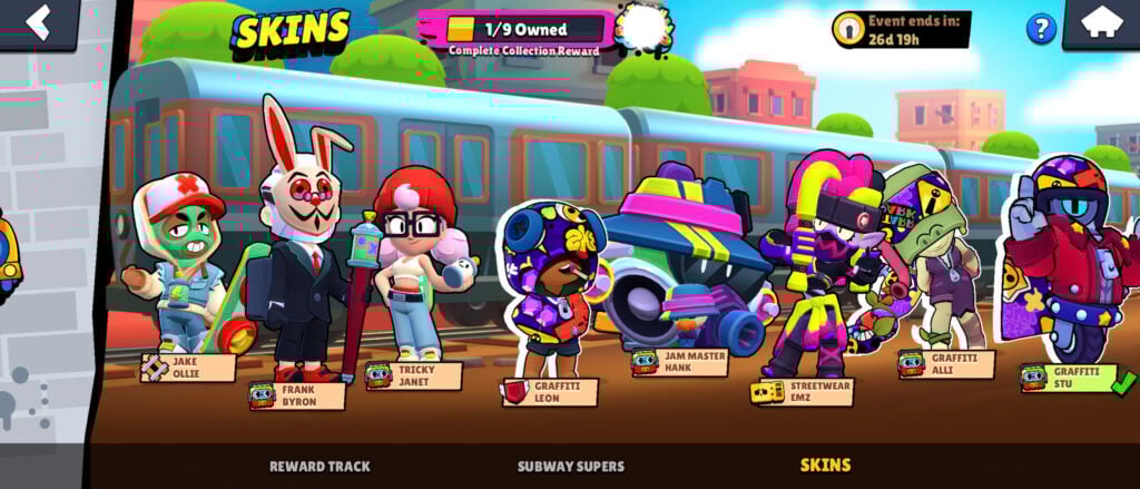 It's a screenshot from Brawl Stars: all skins of the Subway Surfers event.