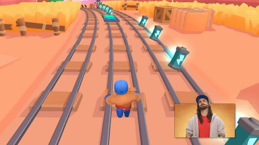It's a screenshot from the Subway Surfers Brawl Talk: the character El Primo from Brawl Stars in the game Subway Surfers.