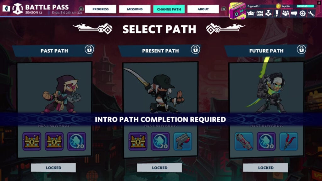 It’s a screenshot from the game Brawlhalla: it shows Three Main Paths of Battle Pass Season 12.