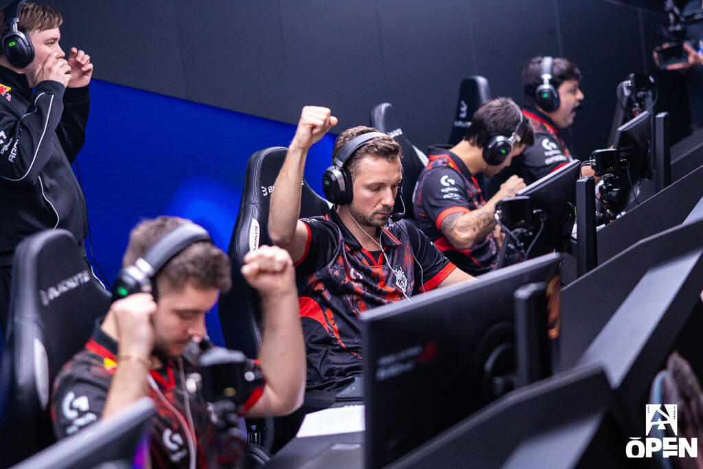 It’s a photo of CS2 pro players from the team G2 Esports during the grand final versus Vitality at the tournament BLAST Open Fall 2025 in London.