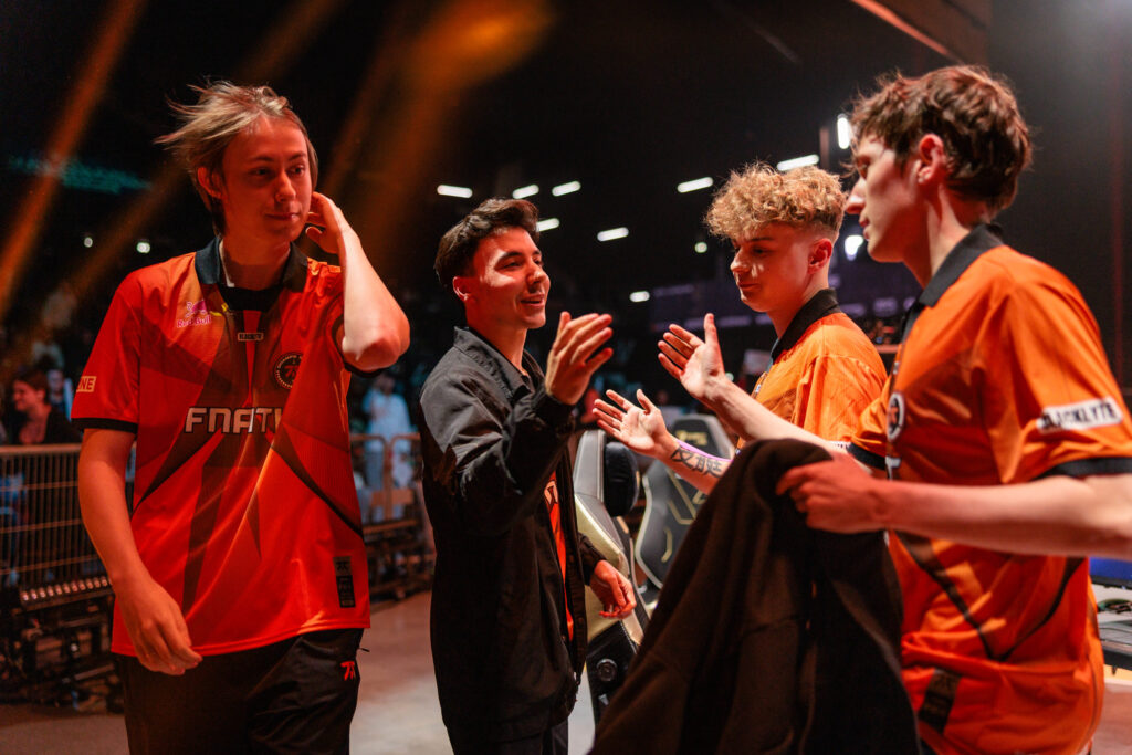The photo features Fnatic players at the esports event VALORANT Champions 2025.