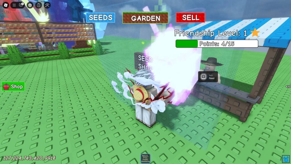 Feeding the NPC (Sam) in Grow a Garden