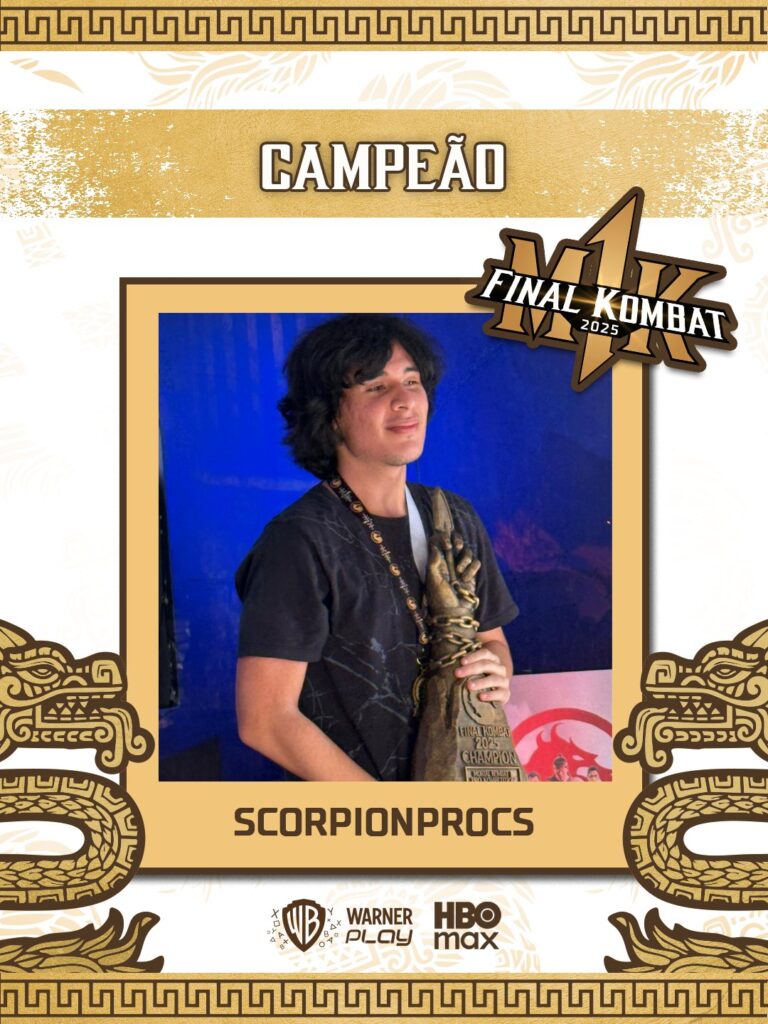 It's a poster for the Mortal Kombat player Scorpionprocs winning the esports event Final Kombat 2025.