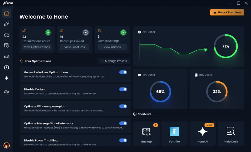 Hone PC Gaming Optimizer