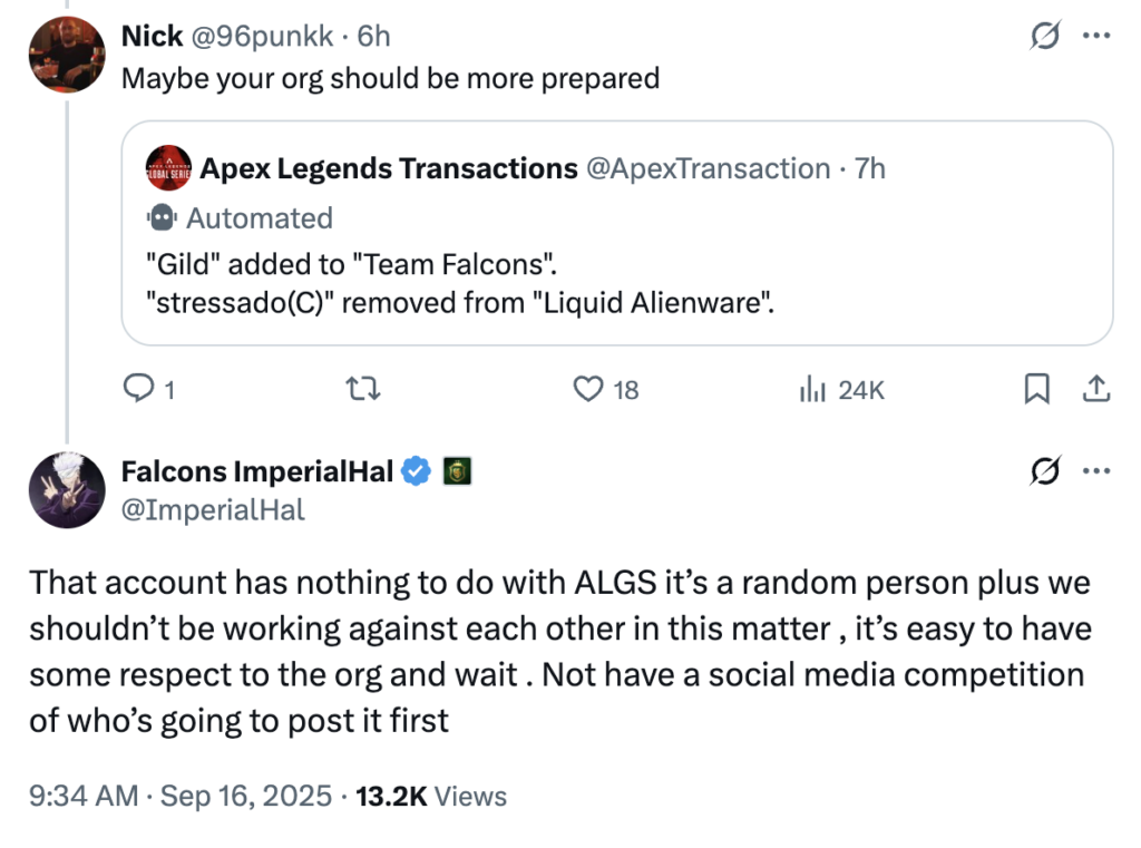 ImperialHal on ALGS breaking Gild to Team Falcons news