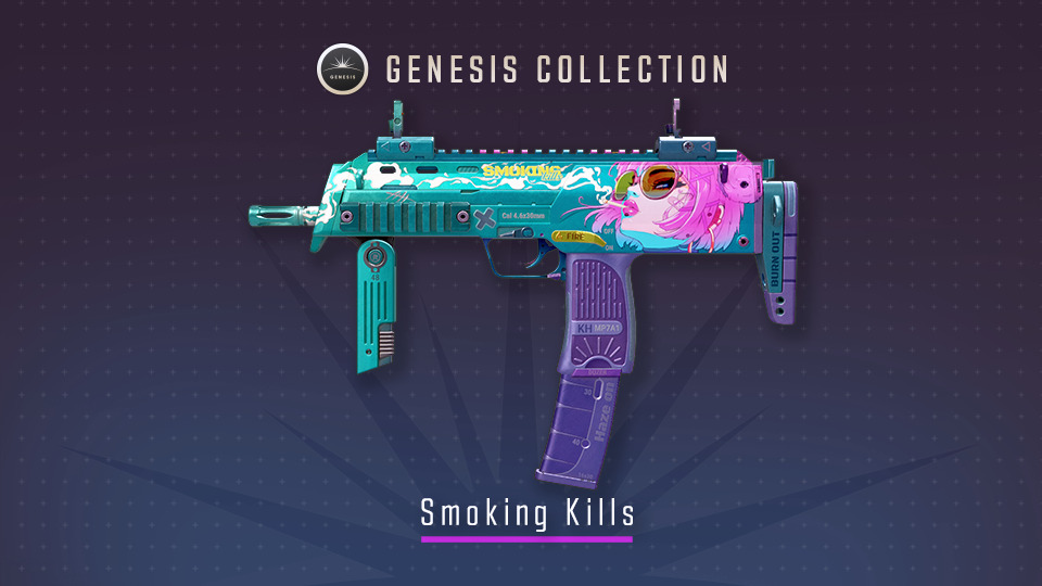 It’s the official poster for the CS2 skin MP7 | Smoking Kills. It’s part of the Genesis Collection in Counter-Strike.