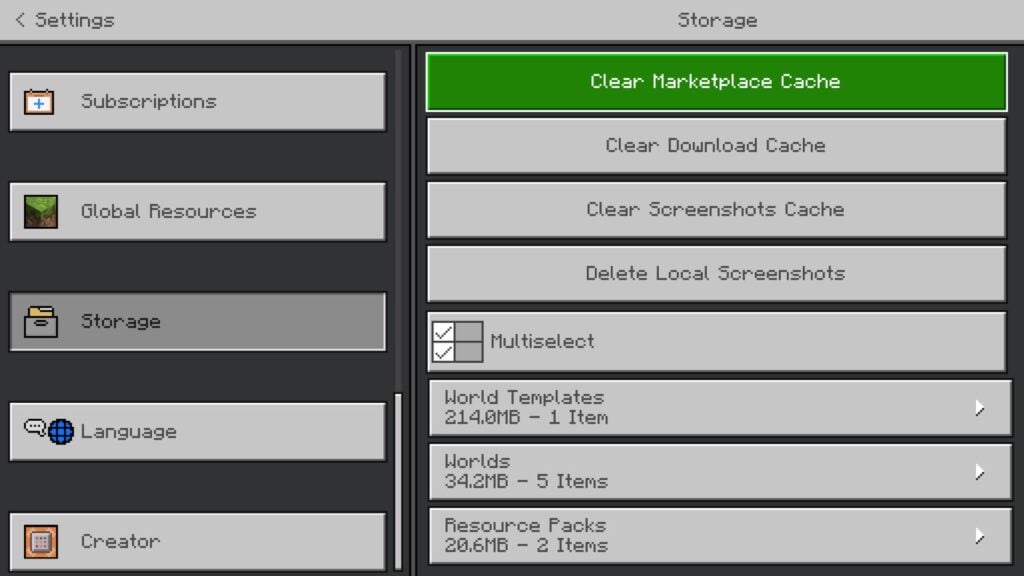 Minecraft error code c-0010 Fix 2 Clear Marketplace Cache