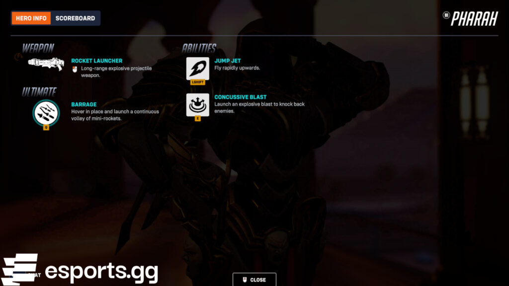 Pharah's kit (Screenshot via esports.gg)