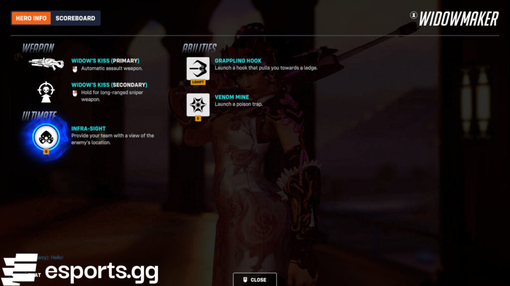 Widowmaker's kit (Screenshot via esports.gg)
