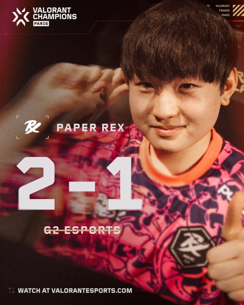 It's the official poster for the team Paper Rex winning the Smeifinal against G2 Esports at VALORANT Champions 2025.