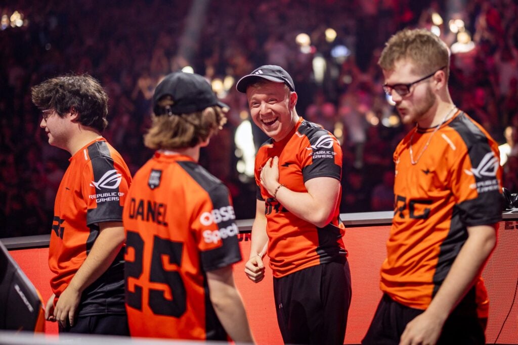 It’s a photo of the Rocket League team NRG, the winners of the RLCS 2025 World Championship - during the event.