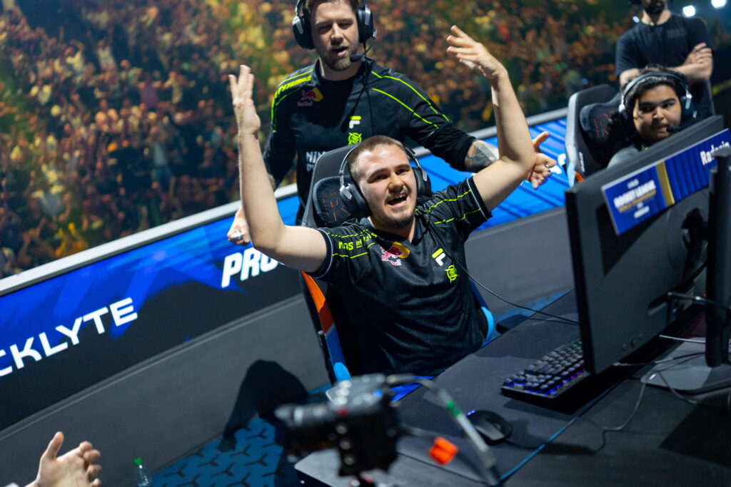 It’s a photo of the Rocket League team Ninjas in Pyjamas during the RLCS 2025 World Championship.