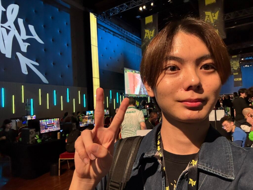 It’s a photo of the Street Fighter 6 esports player Sahara at the event Ultimate Fighting Arena 2025 (UFA 2025).