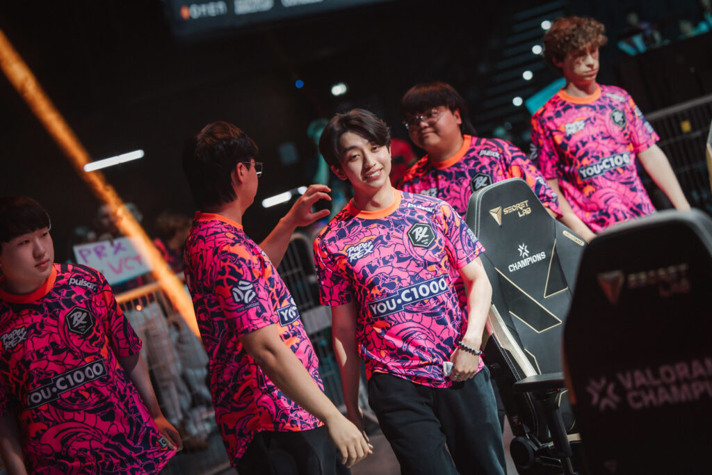 It’s a photo of the esports team Paper Rex at the tournament VALORANT Champions 2025.