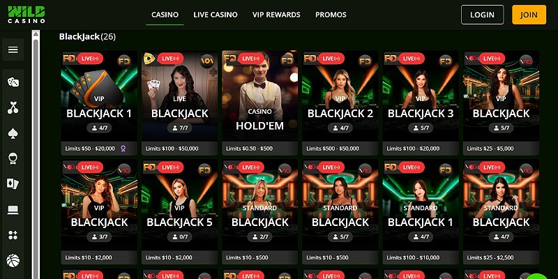 Wild Casino US - Live Blackjack