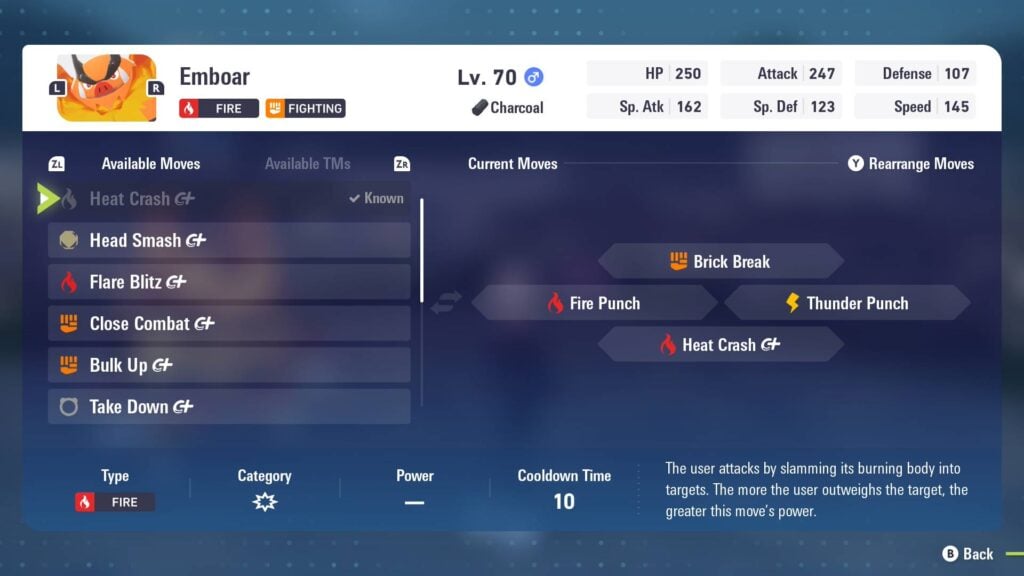 Best Moveset for Emboar in Pokémon Legends Z-A