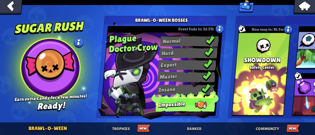 The Brawl Stars screenshot features the game mode Brawl-O-Ween bosses during the Halloween event 2025.