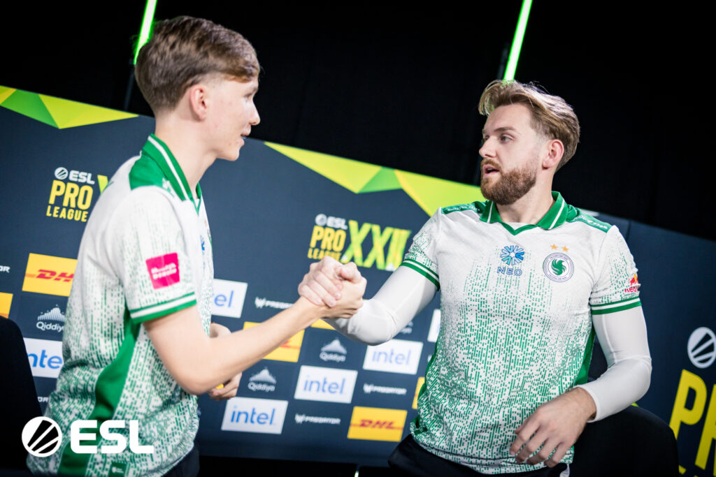 It's a photo of CS2 esports players from Team Falcons at ESL Pro League S22