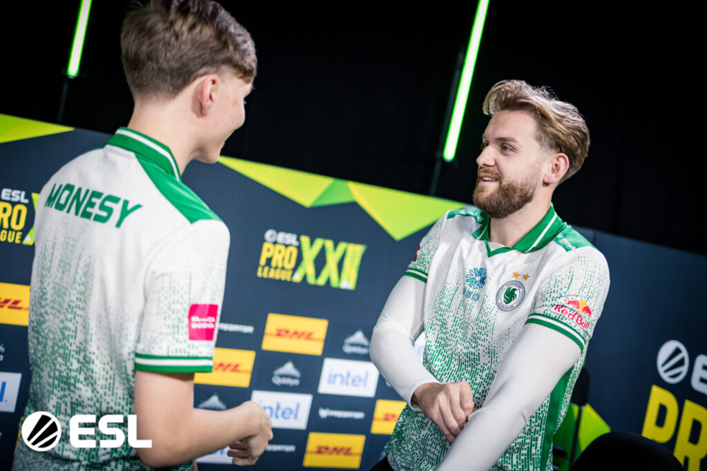 It’s a photo of the Counter-Strike 2 esports players from Team Falcons at the tournament CS2 ESL Pro League Season 22.