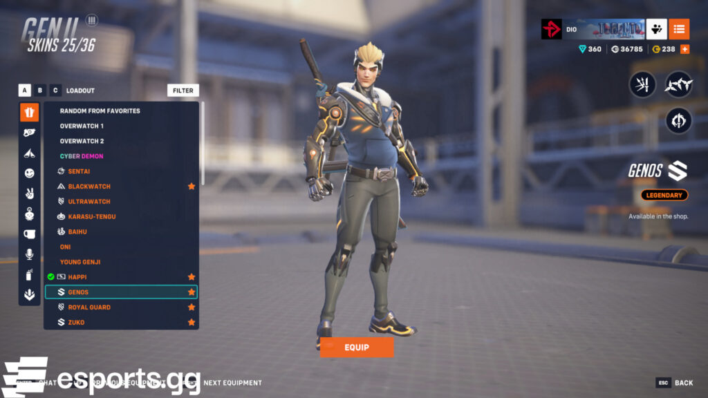 The Genos Genji skin in Overwatch 2