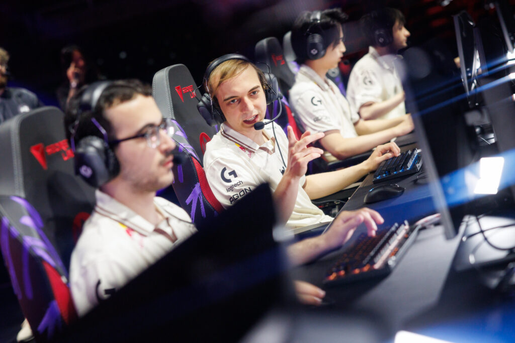 It's a photo of the LoL esports players from the team G2 Esports at the tournament MSI 2025.