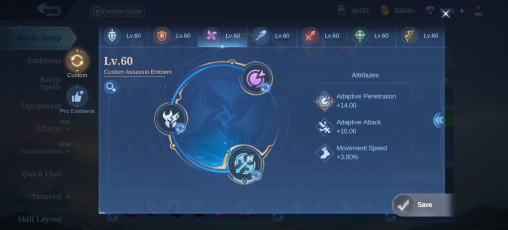 MLBB Dyrroth Recommended Emblem Set