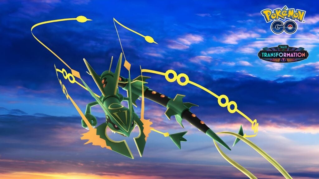 Mega Rayquaza tears through the clouds for a Pokémon GO Raid Day