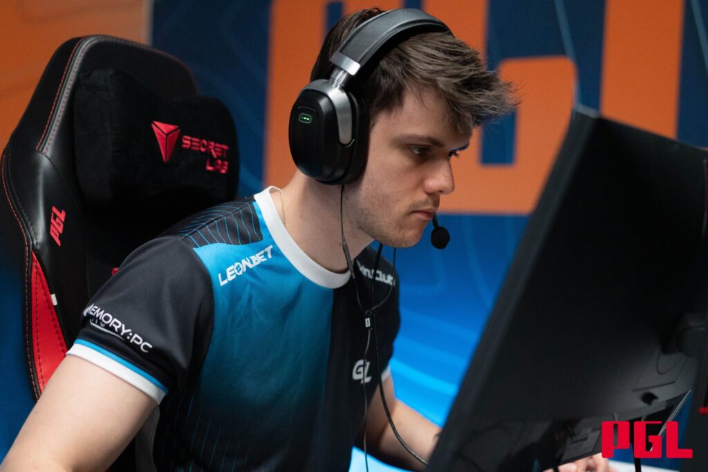 It's a photo of the CS2 esports player REZ from the team GamerLegion at the tournament PGL Masters Bucharest 2025.