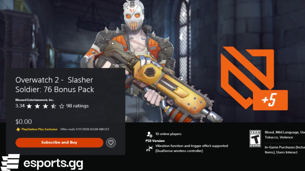 The Overwatch 2 - Slasher Soldier: 76 Bonus Pack offering is for PlayStation Plus members
