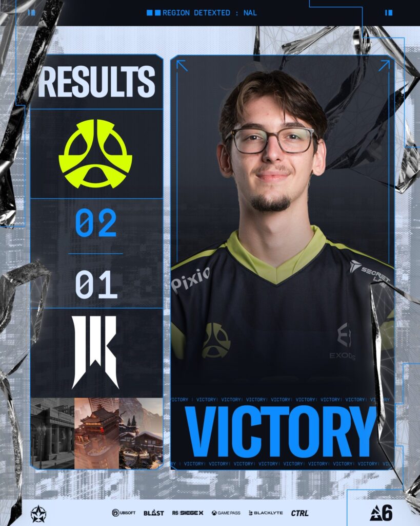 The image highlights the lower final result at the Rainbow Six Siege X esports tournament in North America: 2025 Stage 2.