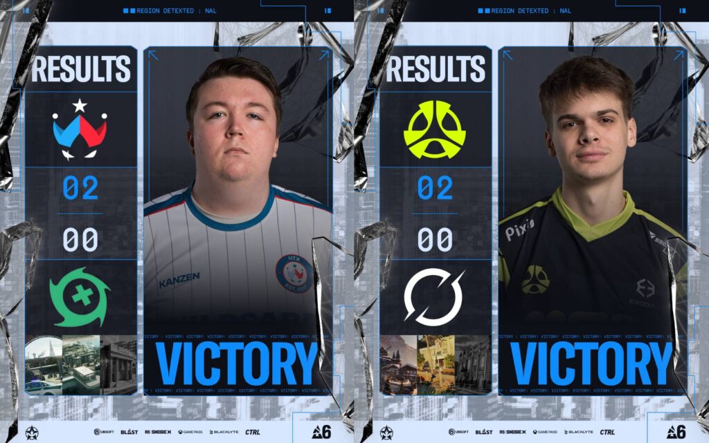 The image highlights the lower quarterfinals results at the Rainbow Six Siege X esports tournament in North America: 2025 Stage 2.