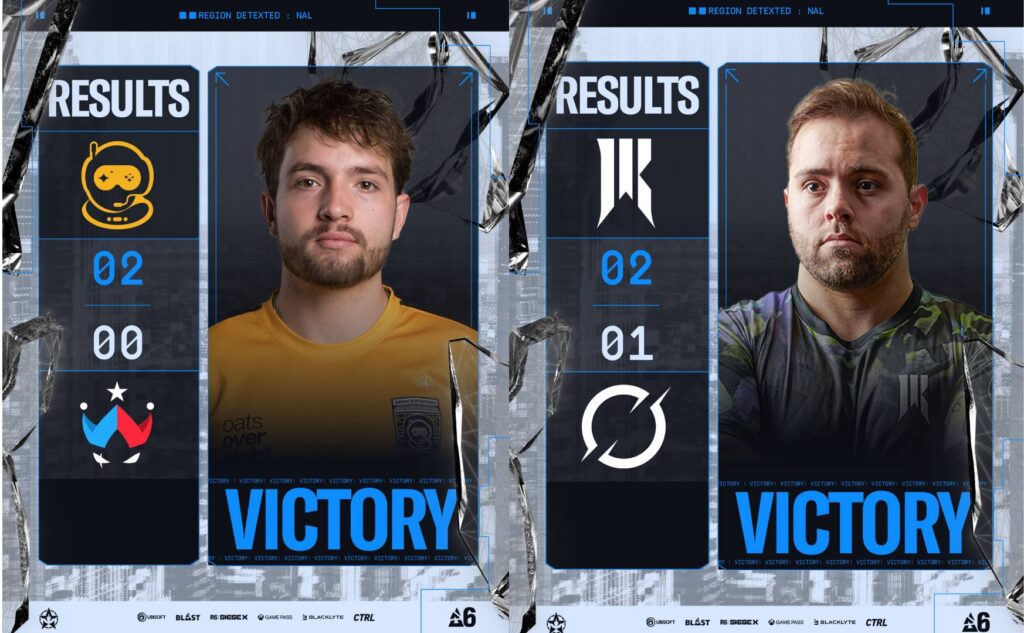 The image highlights the upper quarterfinals results at the Rainbow Six Siege X esports tournament in North America: 2025 Stage 2.