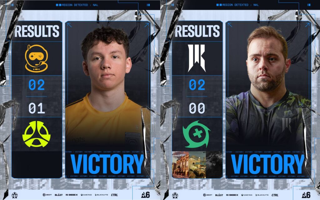 The image highlights the upper semifinals results at the Rainbow Six Siege X esports tournament in North America: 2025 Stage 2.