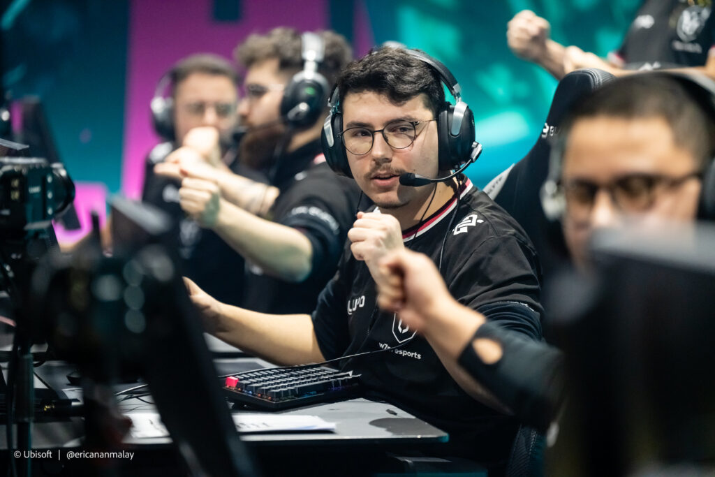 It's a photo of the Rainbow Six Siege esports team w7m esports at the BLAST R6 Major Montreal 2024.