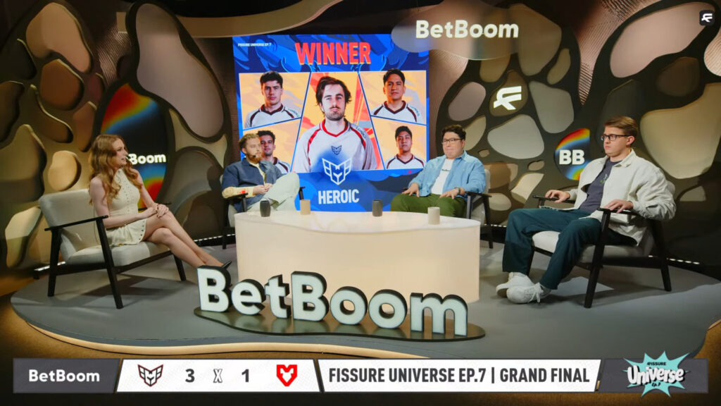 A screenshot of the FISSURE Universe Ep. 7 stream, showing HEROIC as the champions