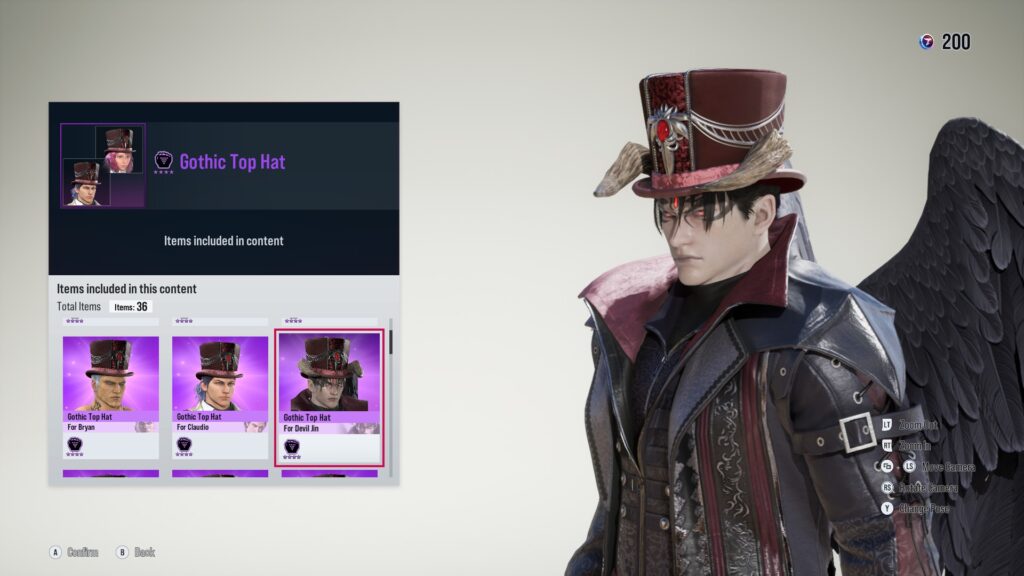 The screenshot from TEKKEN 8 shows an item from Fight Pass Round 7 - Gothic top hat.