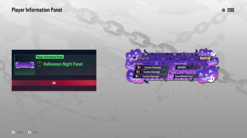 The screenshot from TEKKEN 8 shows an item from Fight Pass Round 7 - Halloween night panel.